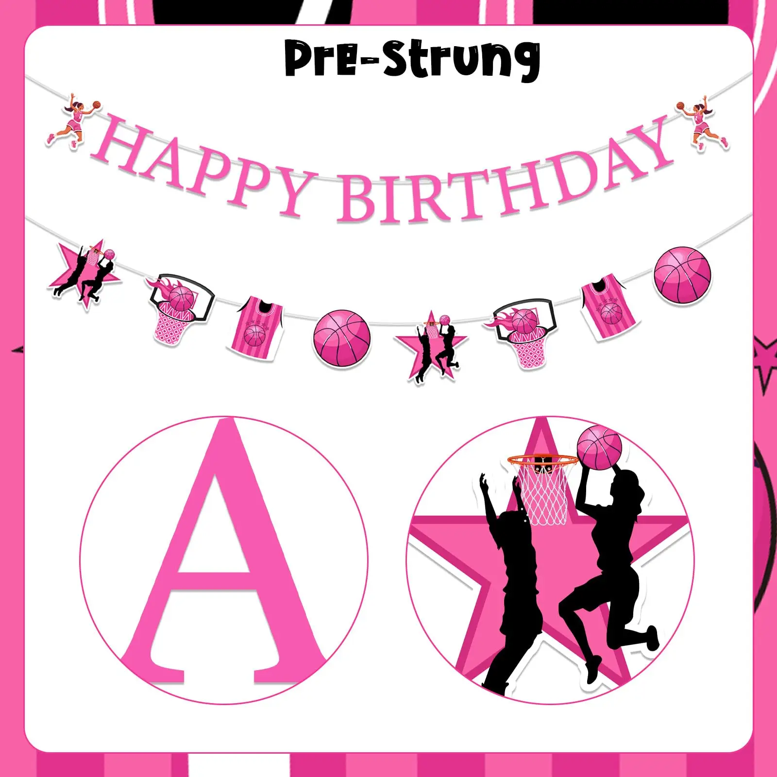 Cheereveal Pink Basketball Decoraciones para fiesta de cumpleaños, pancarta temática y guirnaldas para niñas negras
