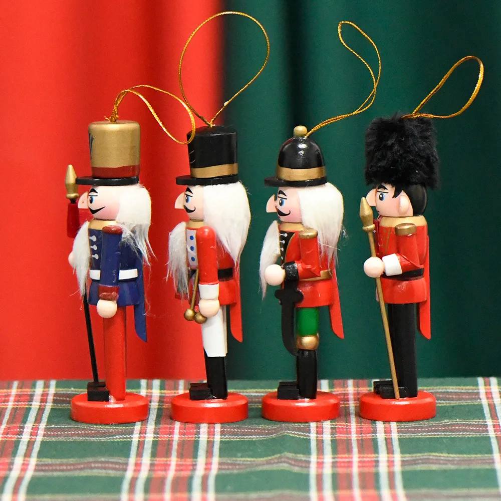 13cm Wooden Nutcracker Soldier Nutcracker Dolls Home Decorations Christmas Tree Pendant Desktop Crafts Ornaments Ht205