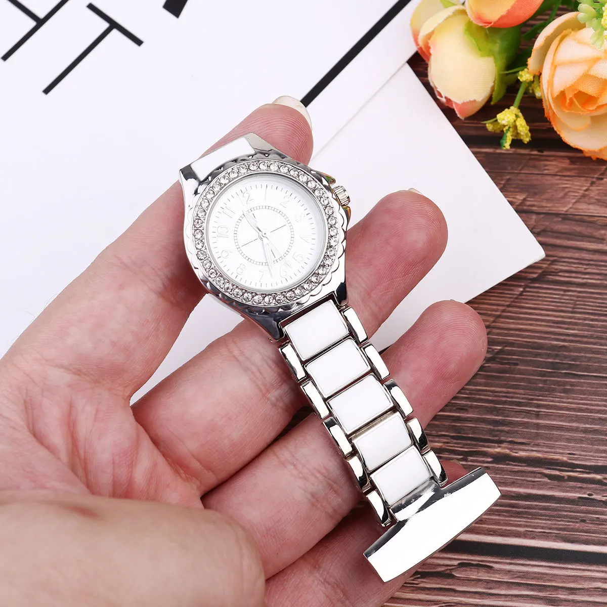 1 قطعة جيب الحديد الفضة ساعة معلقة بسيطة للممرضات الطبية ساعة الجيب الموظفين التلبيب دبوس ساعة #2