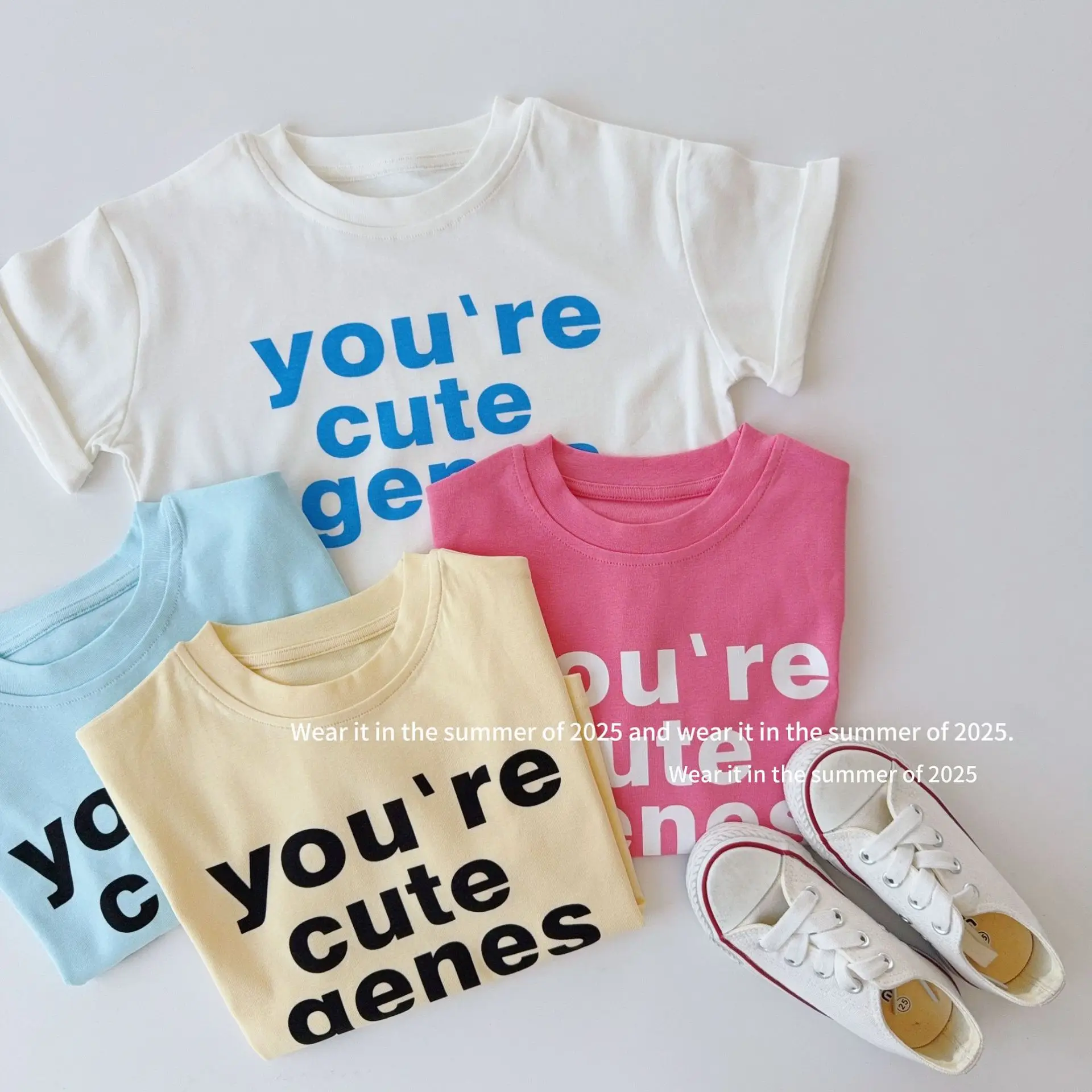 

2025 Summer New Children Short Sleeve T Shirts Cotton Boys Letter Print Casual Tee Kids Girls Versatile Thin Tops Baby Clothes