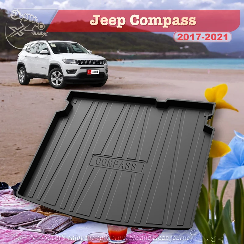 For Jeep Compass 2017-2021 Custom Fit Car Trunk Mat All Season Black Cargo Mat 3D Shaped Laser Measured Trunk Liners