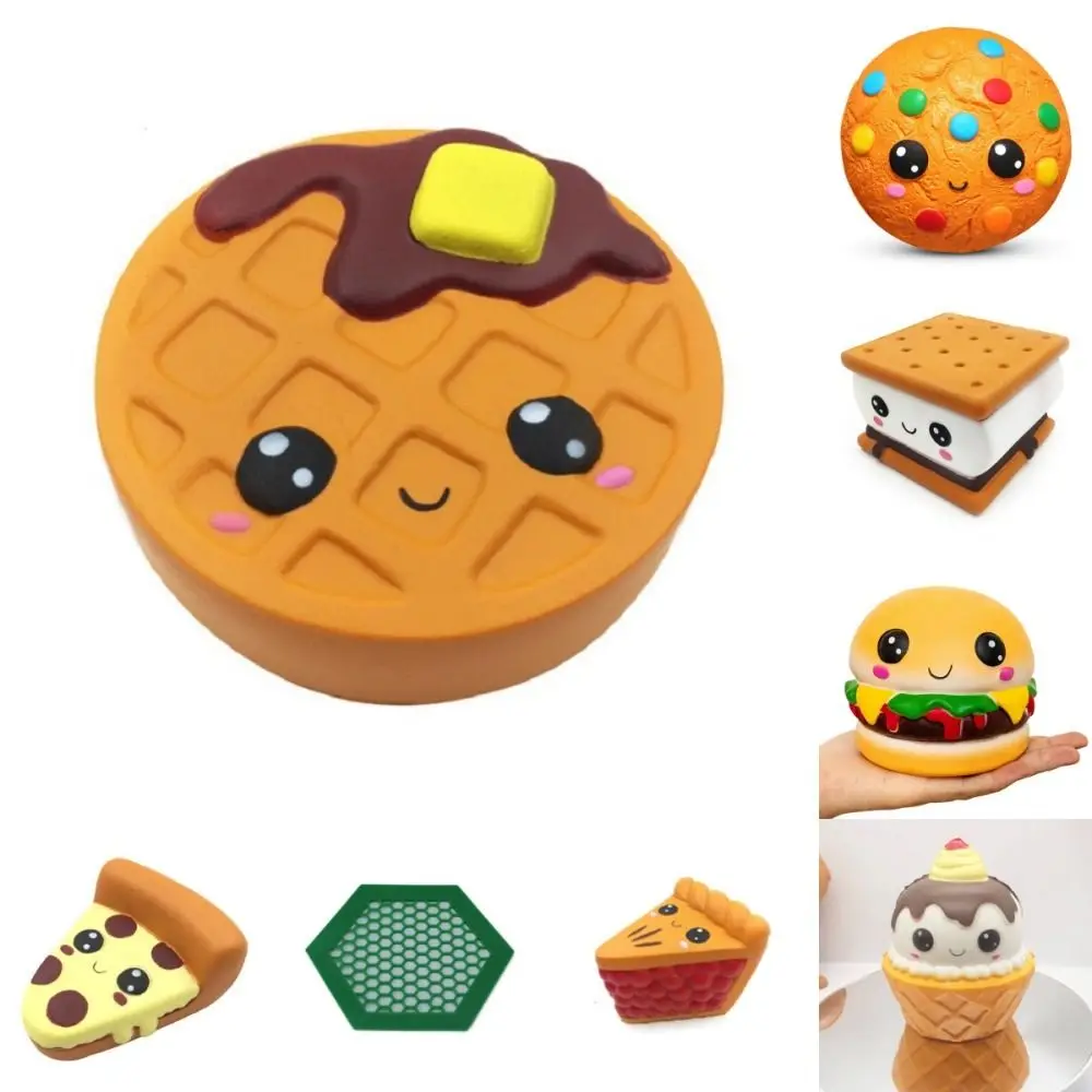 Funny Jumbo Expression Squeeze Fidget Chocolate Cake Pizza Waffle Popcorn Squeeze PU Hamburger Stress Relief for Boys Girls