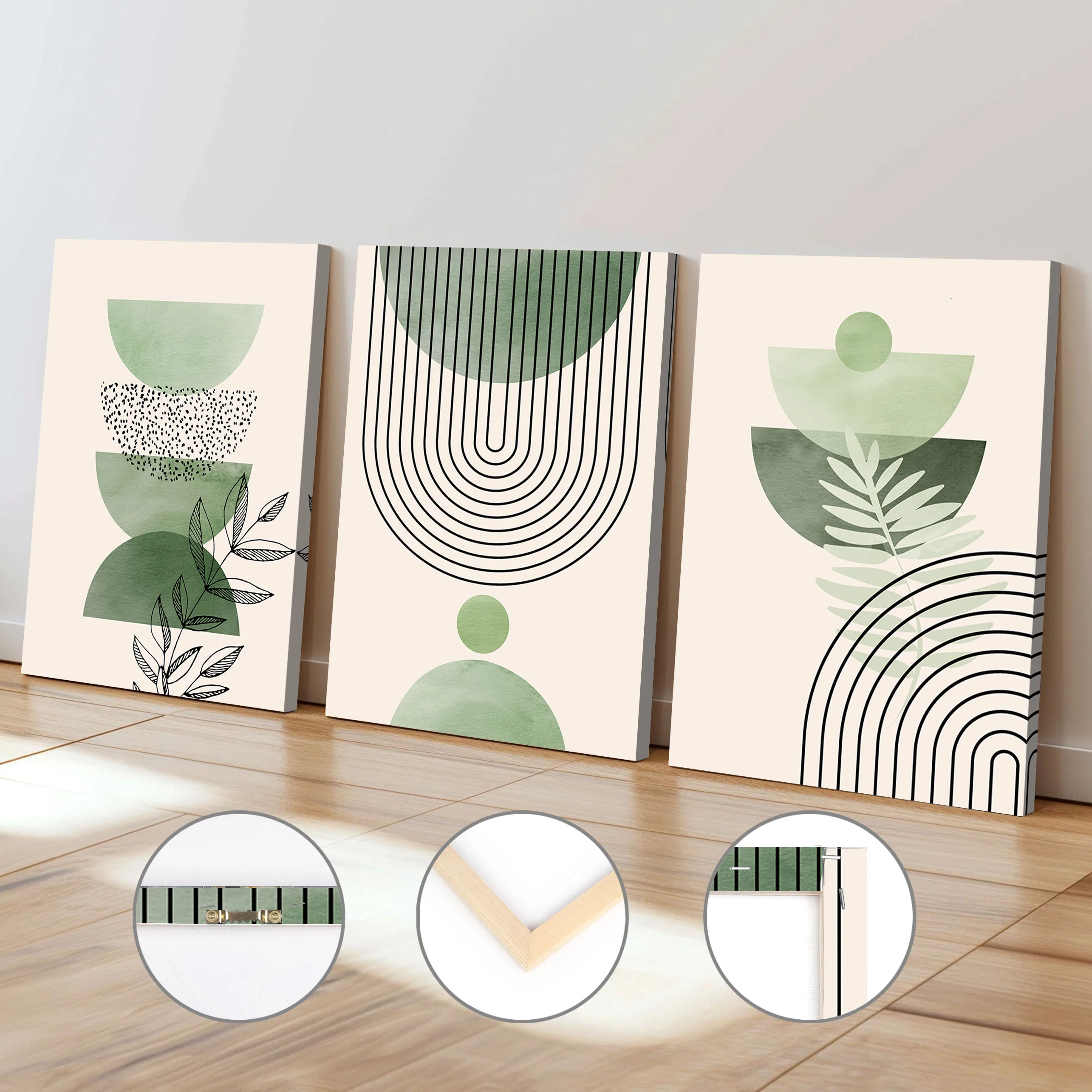 

Scandinavian Green Plants Art Poster Abstract Geometric Lines Leaves Frameless Canvas Painting Home Office Decor Perfect Gift