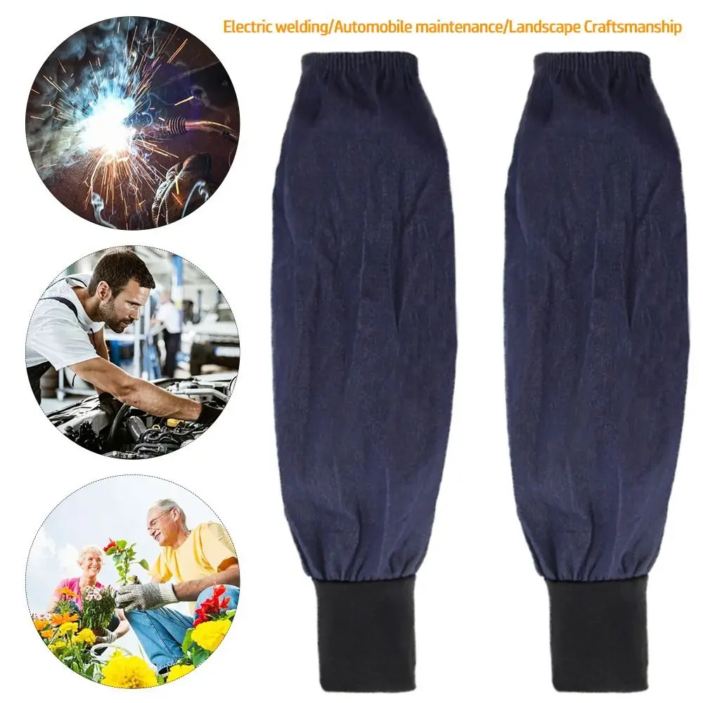 1 Pair Welder Lengthen Arm Protective Sleeves Denim Blue Welding Arm Sleeves Working Sleeves Cut Resistant Heat Protection