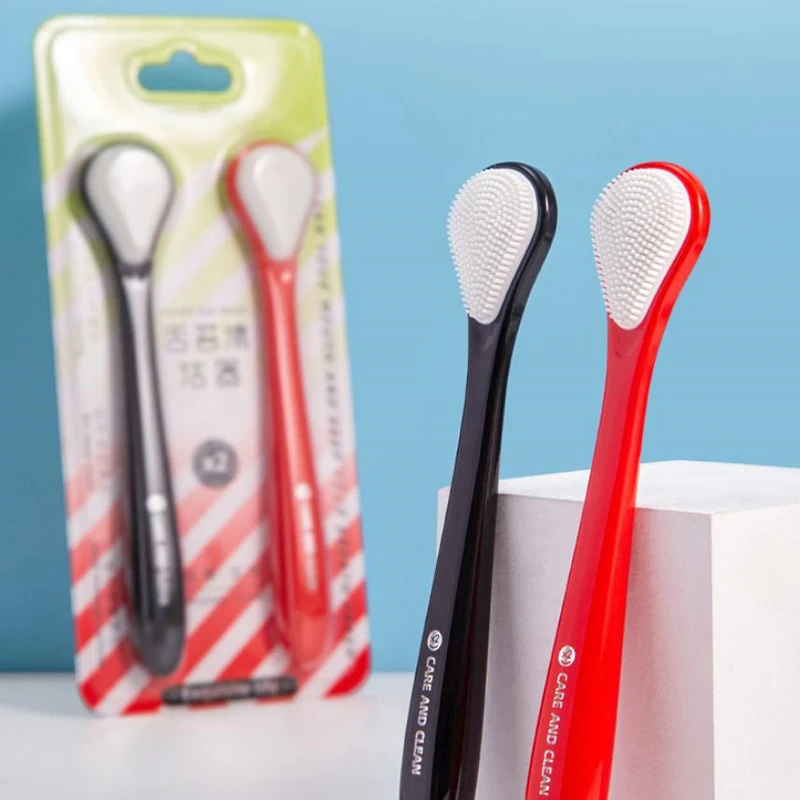 

2-Pack Tongue Cleaning Brush Double-Sided Tongue Scraper Removes Plaque Suitable For Couples Soft Purple, Keeps Breath Fresh,