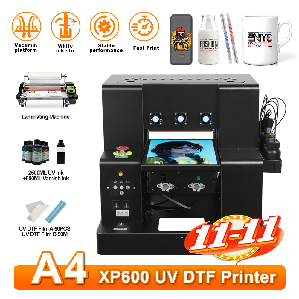 

Принтер A4 UV DTF XP600, УФ принтер A4 UV планшетный принтер для УФ-наклеек, подарки «сделай сам» с держателем для бутылки UV DTF принтер A4