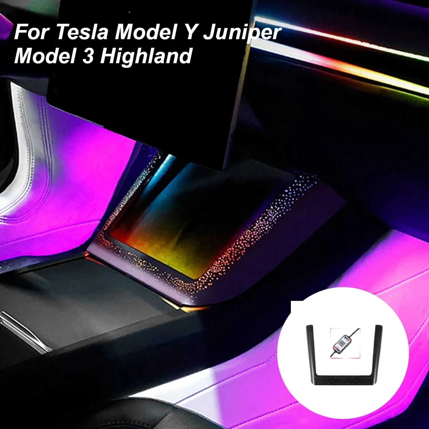 For Tesla Model Y Juniper Model 3 Highland Laser Carved Starry Sky Atmosphere Light Strip  Wireless Charging Ambient Lighting