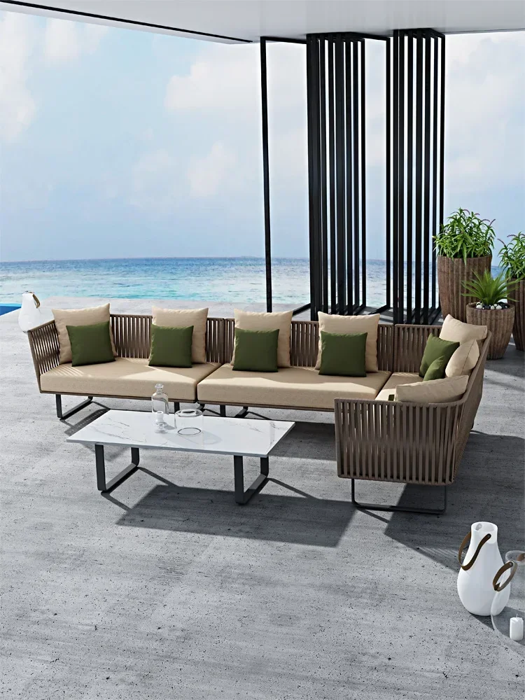 Outdoor sofa Card Seat Rattan sofa Patio patio balcony casual double rattan woven sofa chair