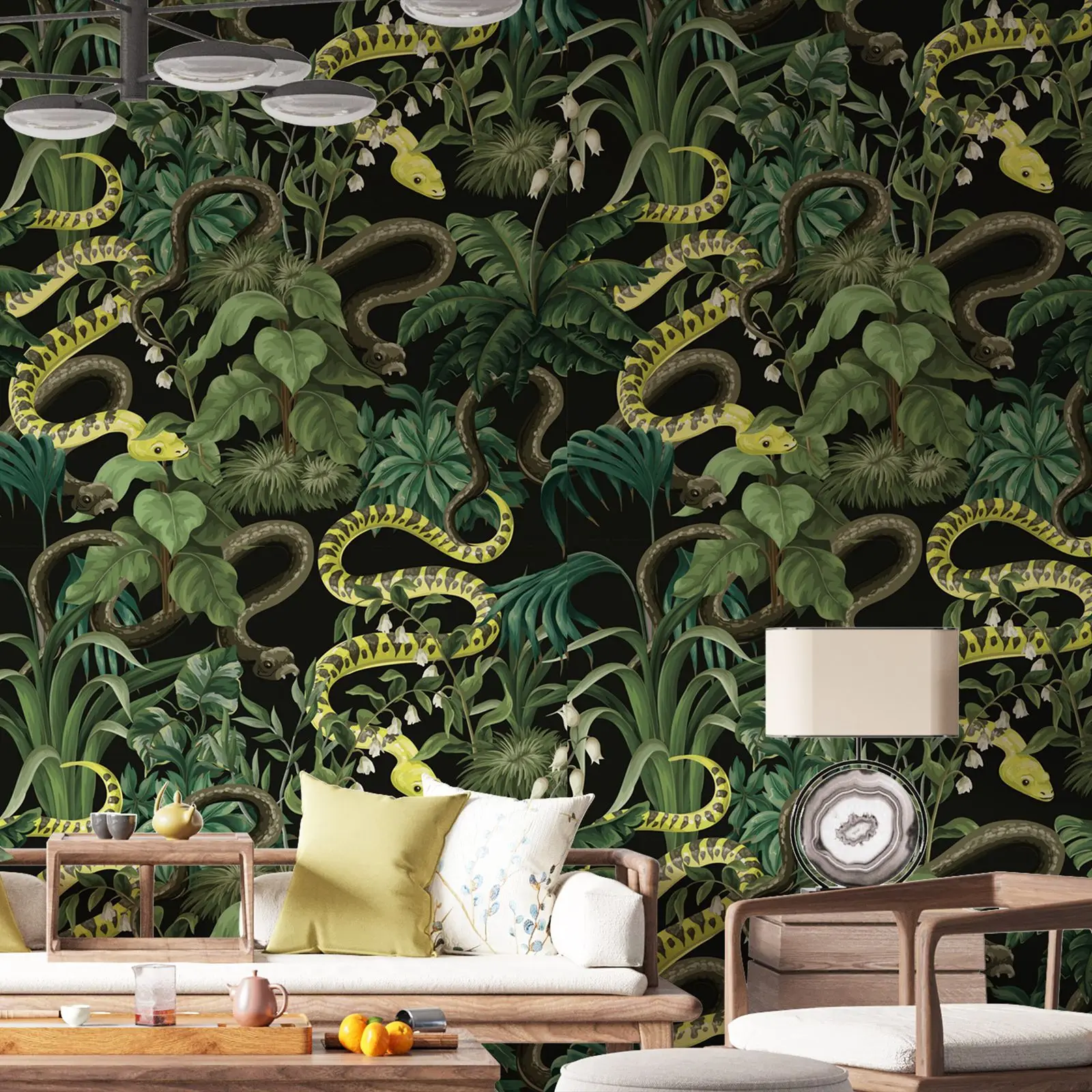 Botanical Wallpaper Mural,Peel and Stick Floral Wallpaper,Self-adhesive Snake Animal Wallpaper/Tradition Un-paste Without Glue
