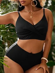 2025 Solidny 2-częściowy zestaw bikini Plus Size Kobiety Krzyż Push Up Duży kostium kąpielowy Wysoka talia Lady Stroje kąpielowe Chubby Curvy Strój kąpielowy