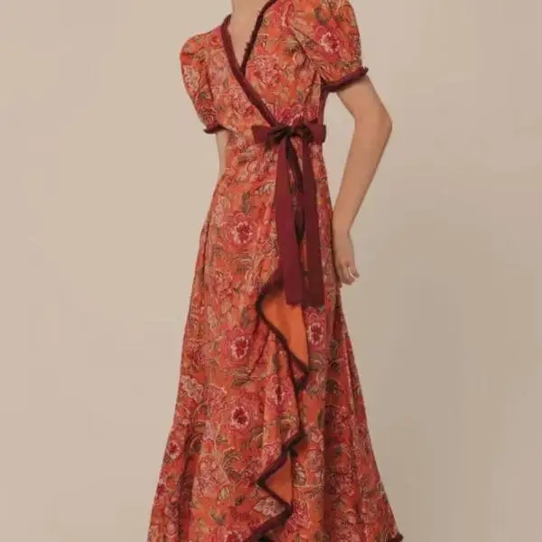 

Women's Floral Print Dr Waist Cinching Swing Skirt ort Sve Classical Sle Home Outdoor Wear Autumn Season