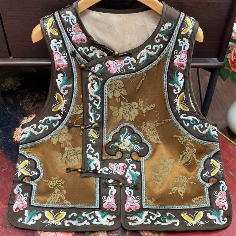 

Chinese Traditional Women's Vest Sexy Sleeveless Qipao Top Jacket Embroidery Jacquard Waistcoat Cardigan Vintage Buckle Outwear