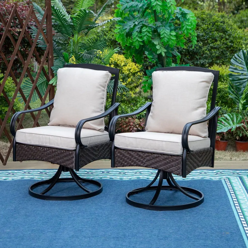 

Outdoor Swivel Chairs Set of 2, Heavy Duty Outdoor Metal Wicker Dining Chair with Padded Cushions, Large All Weather Wrought Ir
