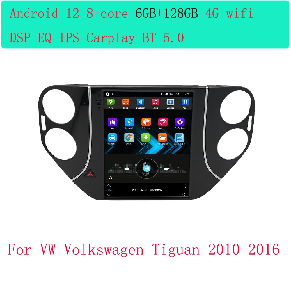 Car Radio For VW Volkswagen Tiguan 2010-2016 Android 12 Autoradio Tesla Multimedia Stereo Audio Player GPS Navigation