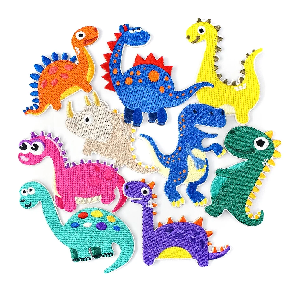 

9Pcs/Lot Dinosaur Stick on Patches Cloth Embroidered Applique Sewing Clothes Apparel Accessories Sticking Patch Sticky Paste