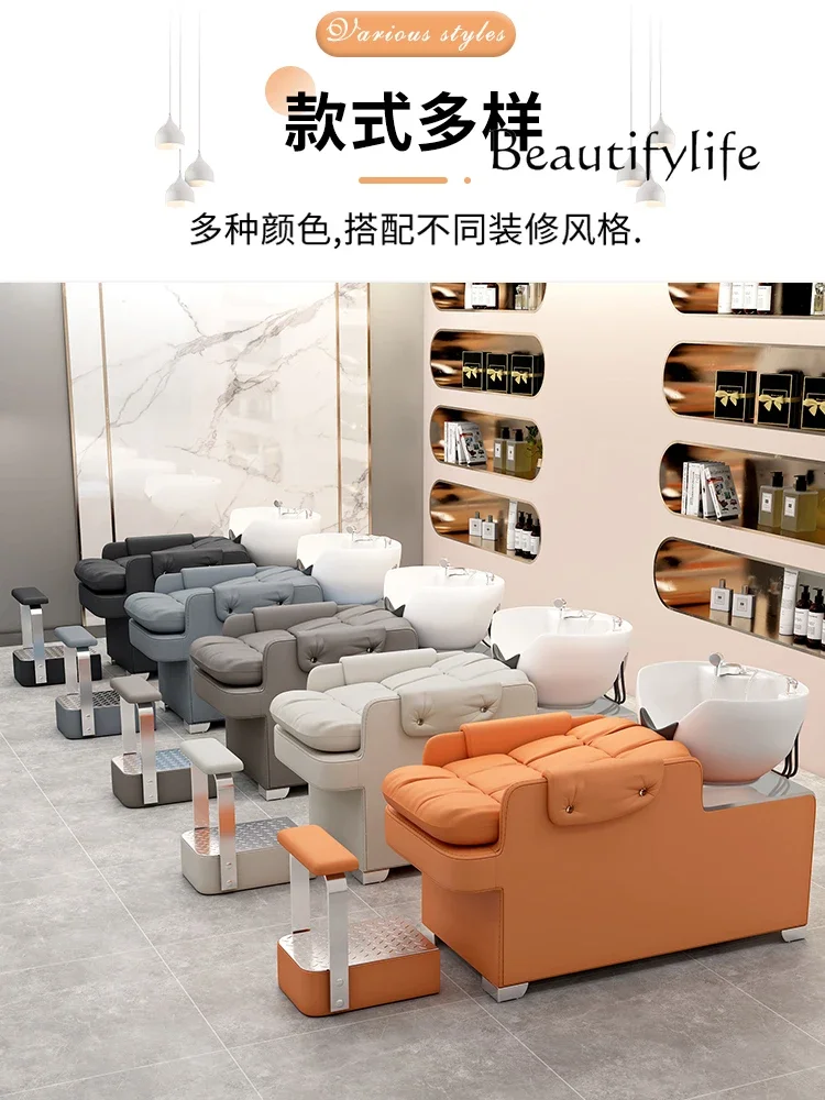 Barber Shop Lying Half High-End Shampoo Chair Hair Salon for Hair Salon Ceramic Flushing Bed