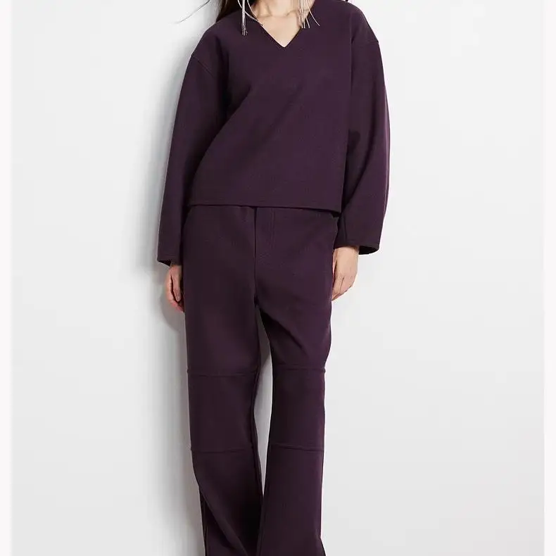 

Осень-зима, Новое поступление, женская толстовка с v-образным вырезом и широкие брюки, длинный комплект с капюшоном све, моющийся наряд