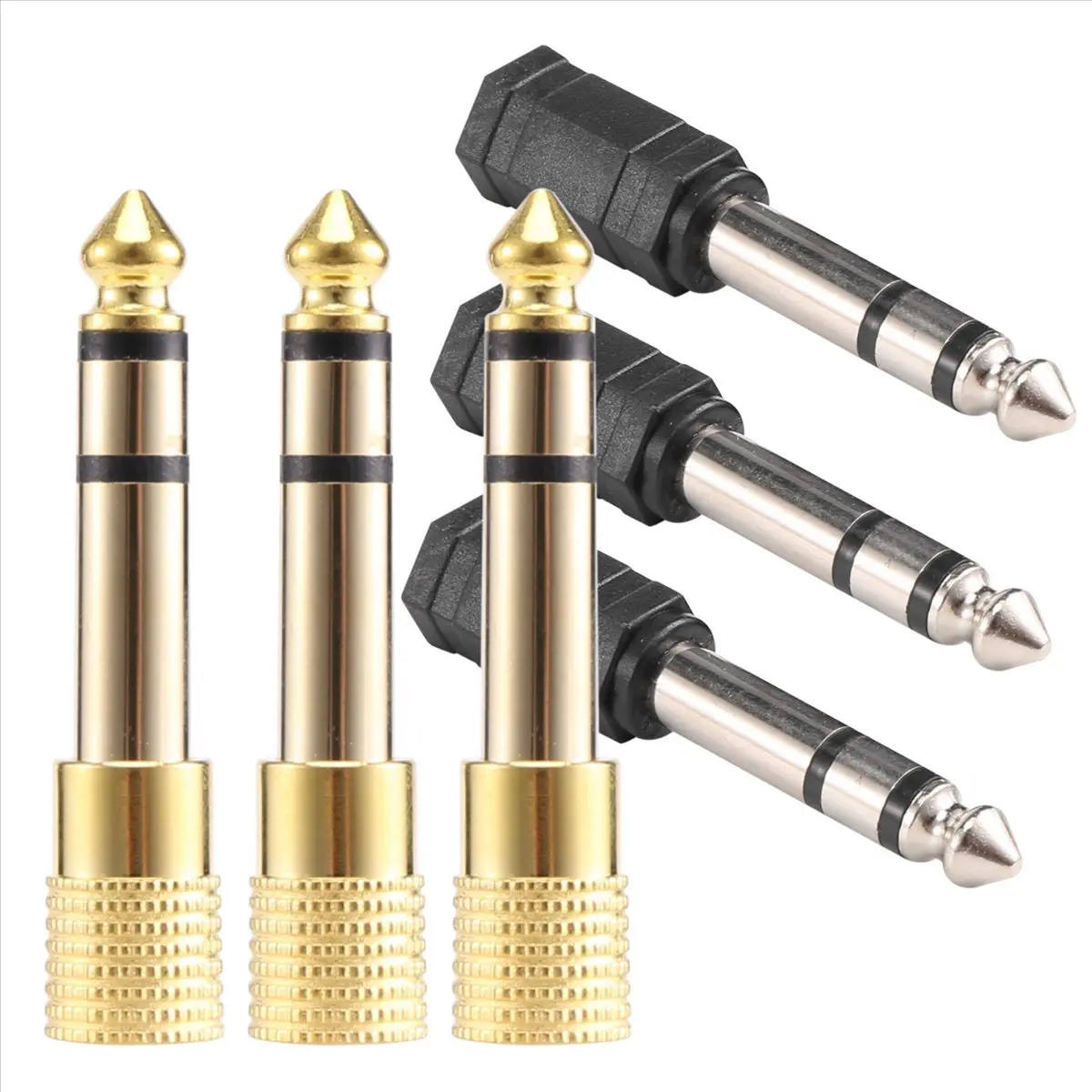 AA80 6 Pieces Headphone Adapter 6.35 mm(1/4 inch) Male to 3.5 mm(1/8 inch) Female Stereo Audio Earphone Jack Adapter, Black/Gold