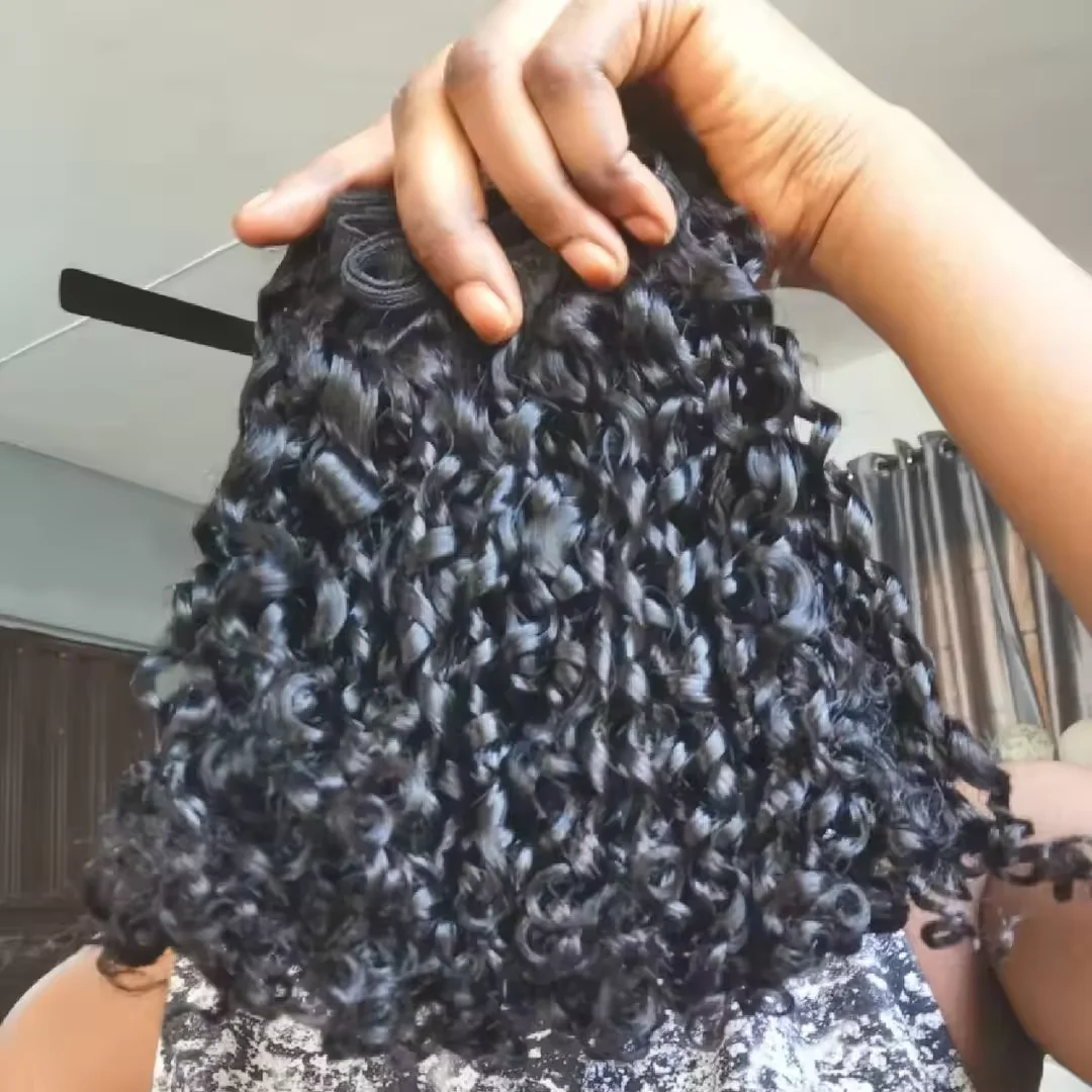 100% Natural Human Hair Bundle Cuticle Aligned Raw Indian Human Hair Kinky Curly Bundles Deal 12A Grade Double Drawn 3/4 Bundles