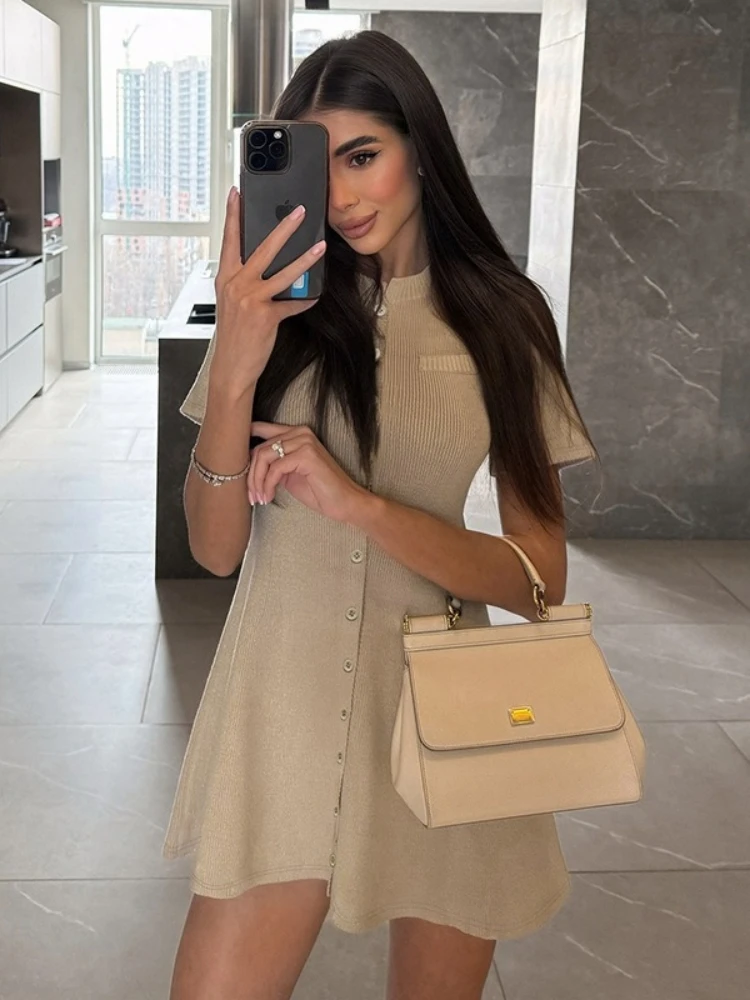 

Single Breasted Summer Dress For Women Aesthetic Clothes Turn-down Collar Vestidos De Mujer Short Sleeve One Piece Streetwear