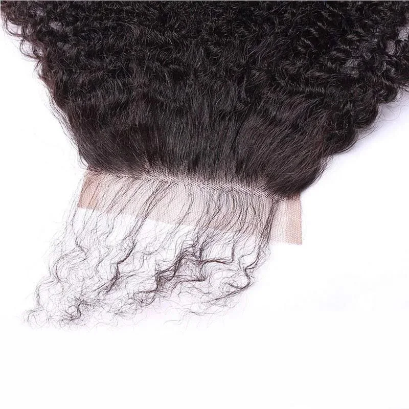 10-18 inci Afro keriting 4x4 renda penutup rambut manusia Remy India renda Swiss transparan pra-dipetik warna alami dengan kepadatan 180%