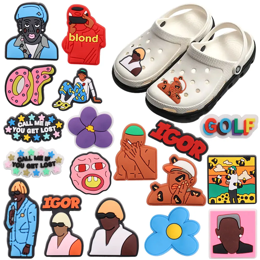 New Arrival 1-18PCS Hip Hop Man Singer PVC Flowers Shoe Decoration Adult Garden Sandals Charms for Backpack Clogs