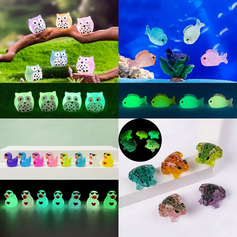 1/10pcs Mini Luminous Owl Frog Fish Duck Micro Ornaments Animal Succulent Plants Potted Decoration Micro Landscape Accessories