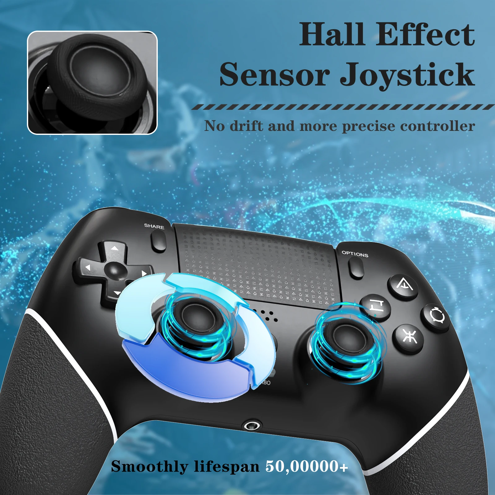 For PS4 Gamepad Wireless Gaming Controller Hall Effect Joystick Turbo Function for PS4 Slim Pro Bluetooth Joypad Accessories