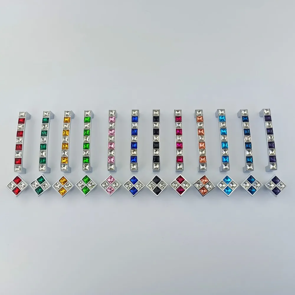 Multi-color Real Crystal Glass Diamond Handle For Furniture Door Drawer Knob Wardrobe Kitchen Cabinets Cupboard Dresser Pulls