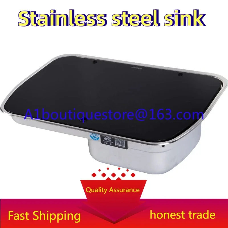 304 Stainless steel Black Glass cover Kitchen sink integrated gas stove Combination Trailer Motorhome Retrofit Sink