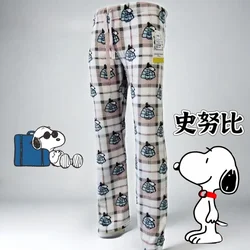 2024 Peanuts Snoopy Pajamas Halloween Flannel Fashion Trouserswomen Kawaii Woolen Anime Cartoon Casual Home Pants Autumn