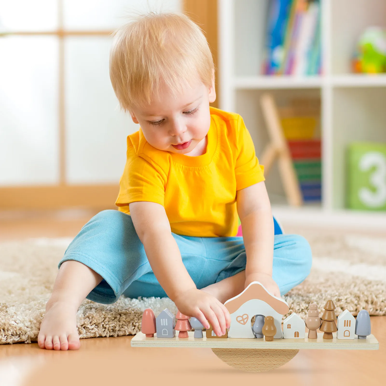 

1Set Wooden Balance Stacking Blocks Safe Smooth Surface Kids Early Educational Cognitive Development Cartoon Playing Gift