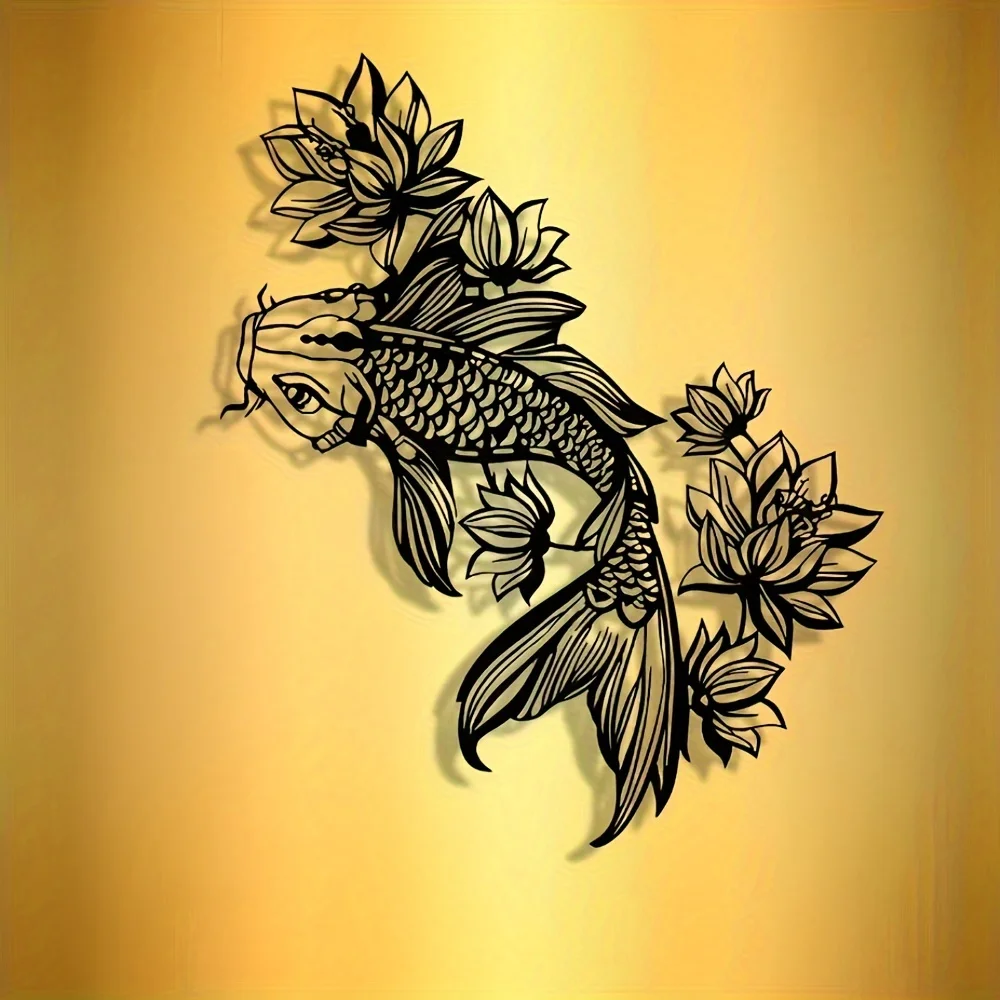 CIFBUY Iron Wall Art Abstract Goldfish Flower Metal Sculpture Hanging Plaque Rustproof Home Living Room Bedroom Decor Accent