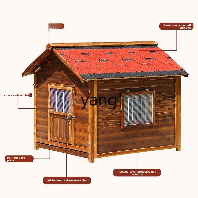 LH Outdoor Dog House Rainproof and Anti-corrosion Solid Wood Outdoor Waterproof Four Seasons Universal Villa