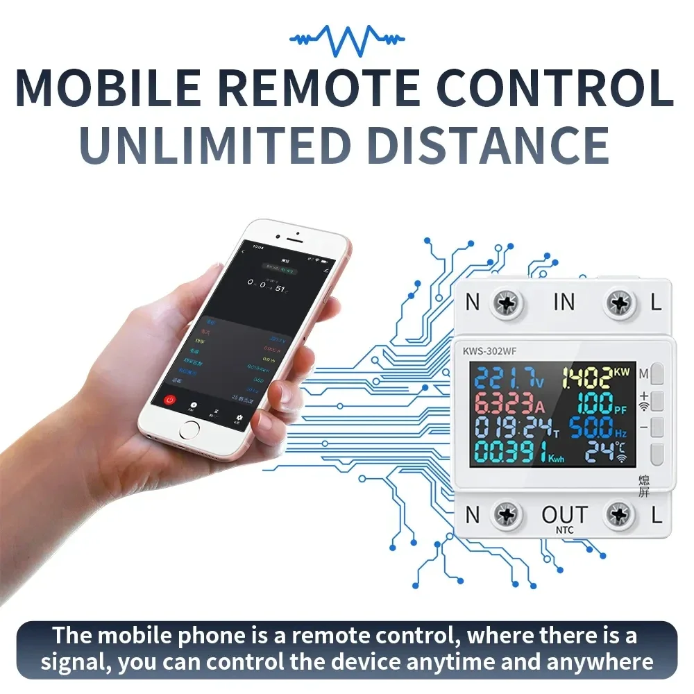 

KWS-302 Wi-Fi умный измеритель мощности, защита от пониженного напряжения, переключатель тока, монитор напряжения, реле, съемный автоматический выключатель