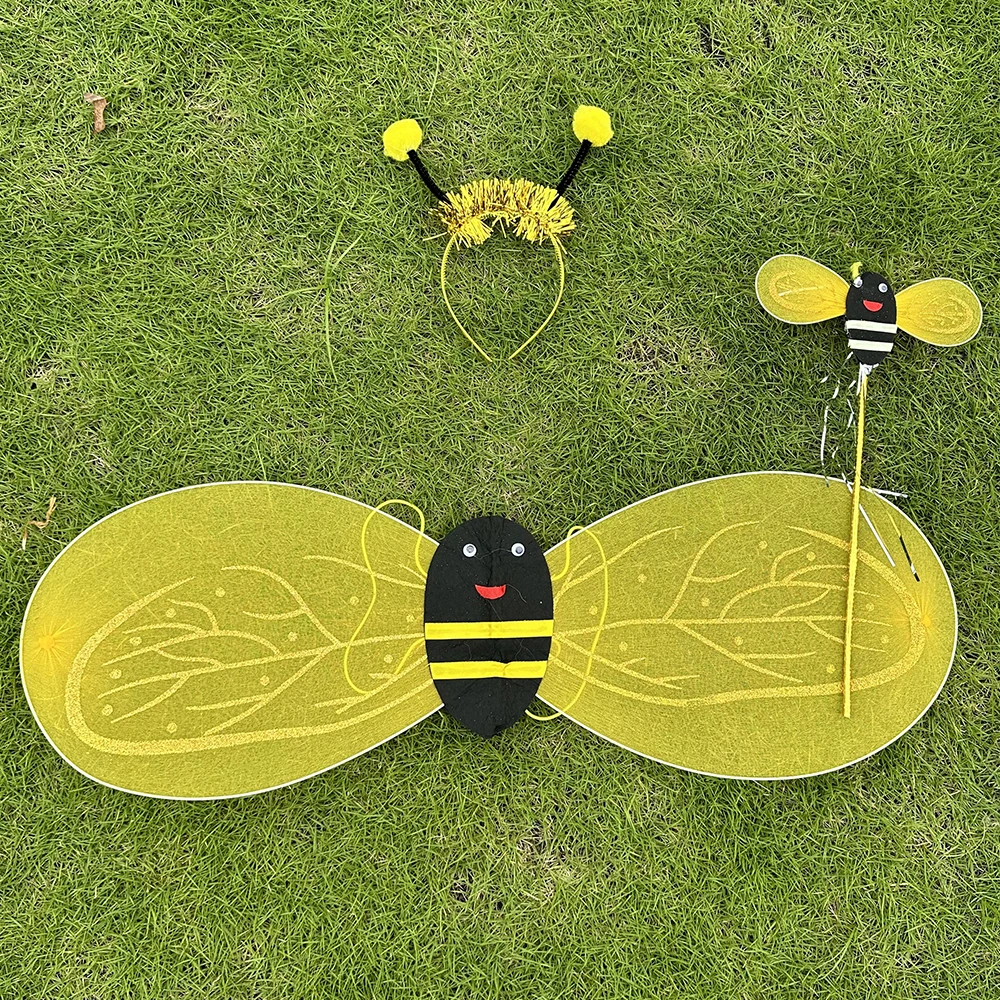 

2025 Bee Cosplay Costume Accessories Anime Yellow Fairy Headbands Wings Wand Honeybee Halloween Birthday Party Props Xmas Gifts
