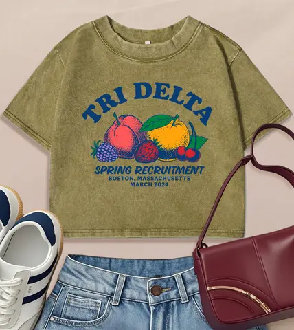 Tridelta Spring Recruitment  Printed Washed T-Shirt Women Summer Cotton Soft Tops Trendy Tee Shirts Casual Slim Crewneck Tees