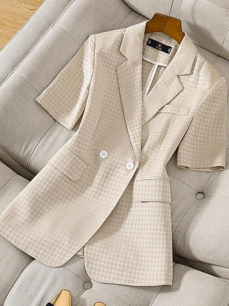 

Korean Women Solid Double Breasted Professional Office Lady Blazer Coat Summer Elegant Short Sleeve Versatile Festival Tops Chic