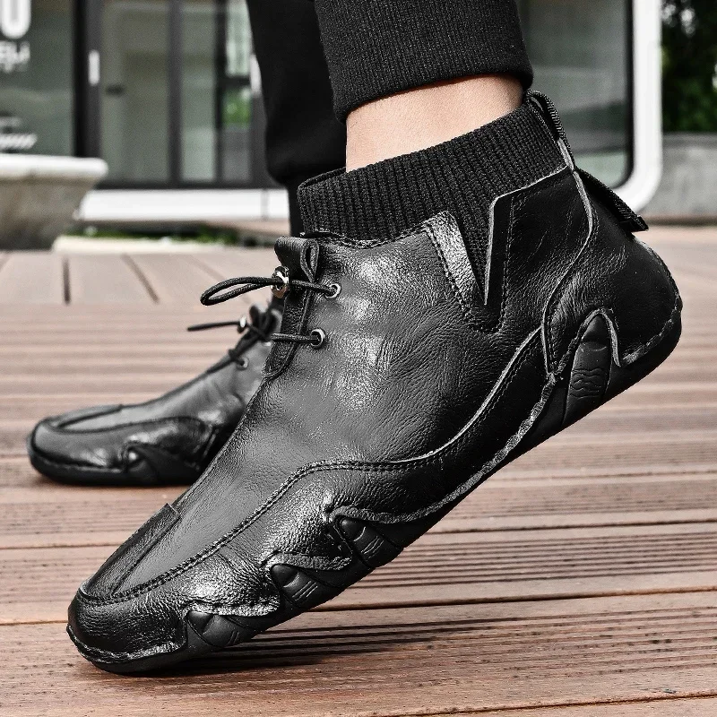 Men Boots Casual Motorcycle Winter Shoes Waterproof Sneakers Luxury Footwear Black Gentleman Business Shoes Plush Ankle Boots