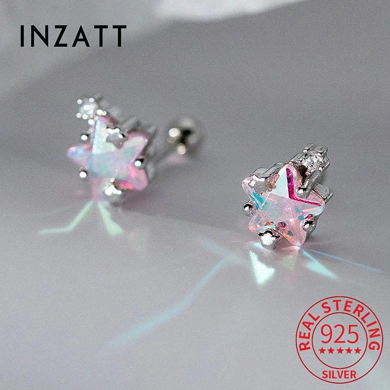 

INZATT Real 925 Sterling Silver Illusory Color Star Zircon Stud Earrings for Women Cute Fine Jewelry Screw Bead Accessories