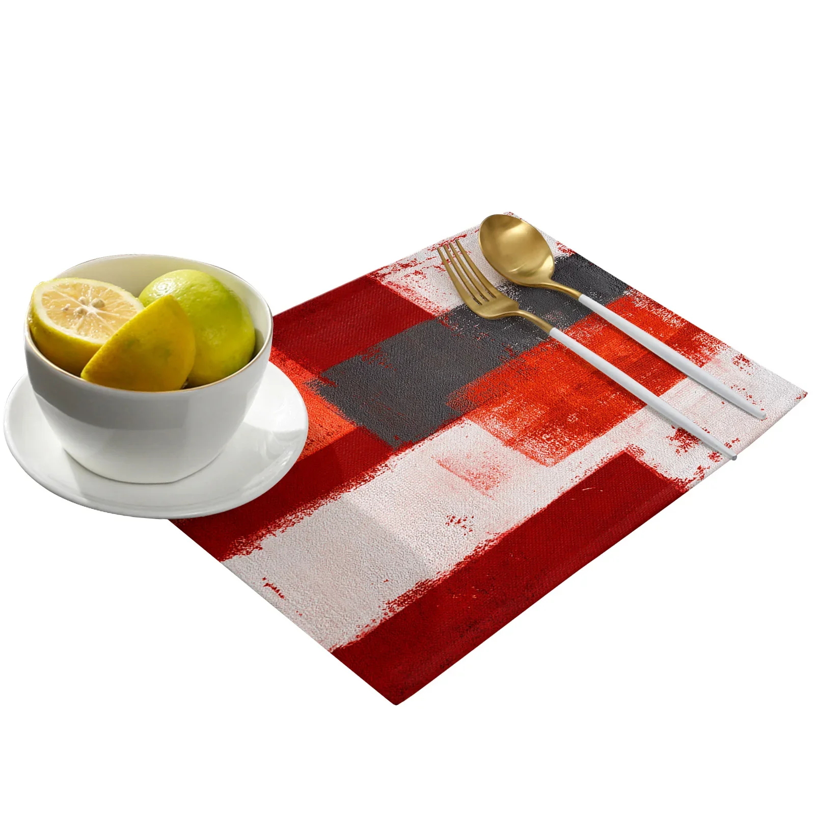 Oil Painting Abstract Geometric Red Dining Placemat Table Tableware Mats Kitchen Dish Mat Pad 4/6pcs Table Mat Home Decoration