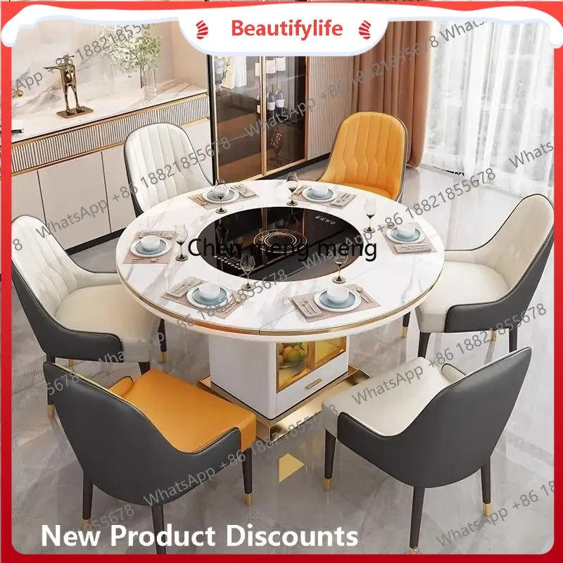 Mesa de comedor redonda a48, juego de mesas de comedor de cristal de cocina, comedor moderno, multifuncional, inteligente, muebles para el hogar WSW4
