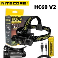 NITECORE HC60 V2 Headlamp 1200 Lumens OSRAM P9 LED Lamp USB-C Rechargeable Camping Sports Fishing Headlight with NL1834 Battery