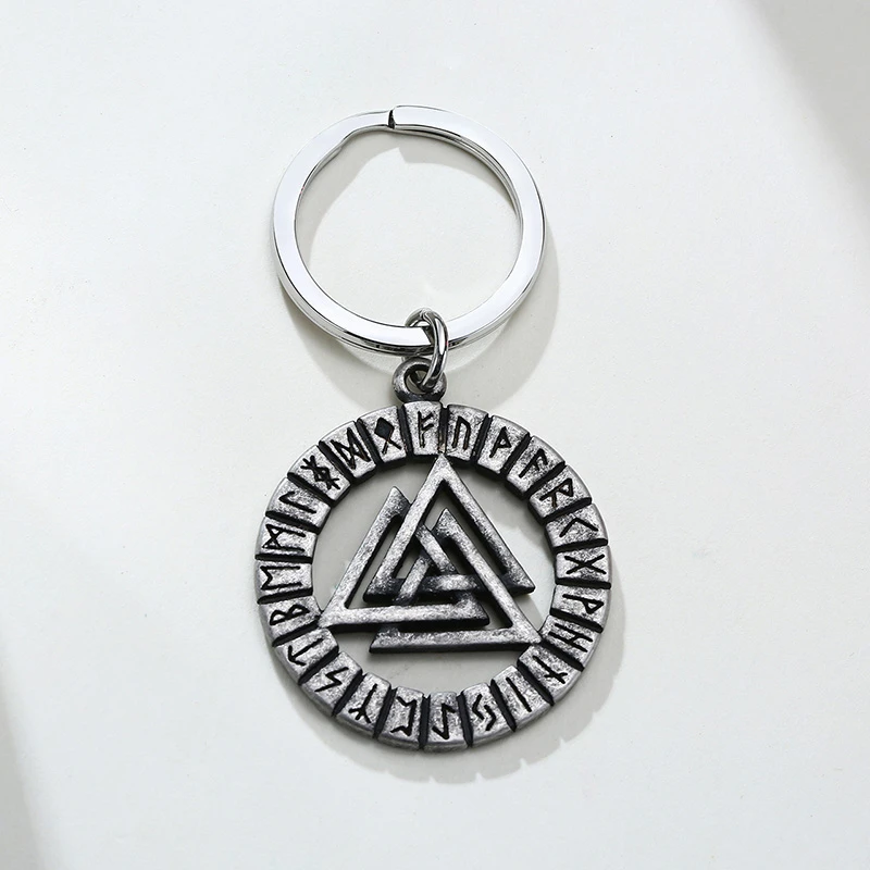 Viking Valknut Amulet With Runic Alphabet Keychain Old Norse Mythology Rune Alknut Triangle Scandianavian Gifts