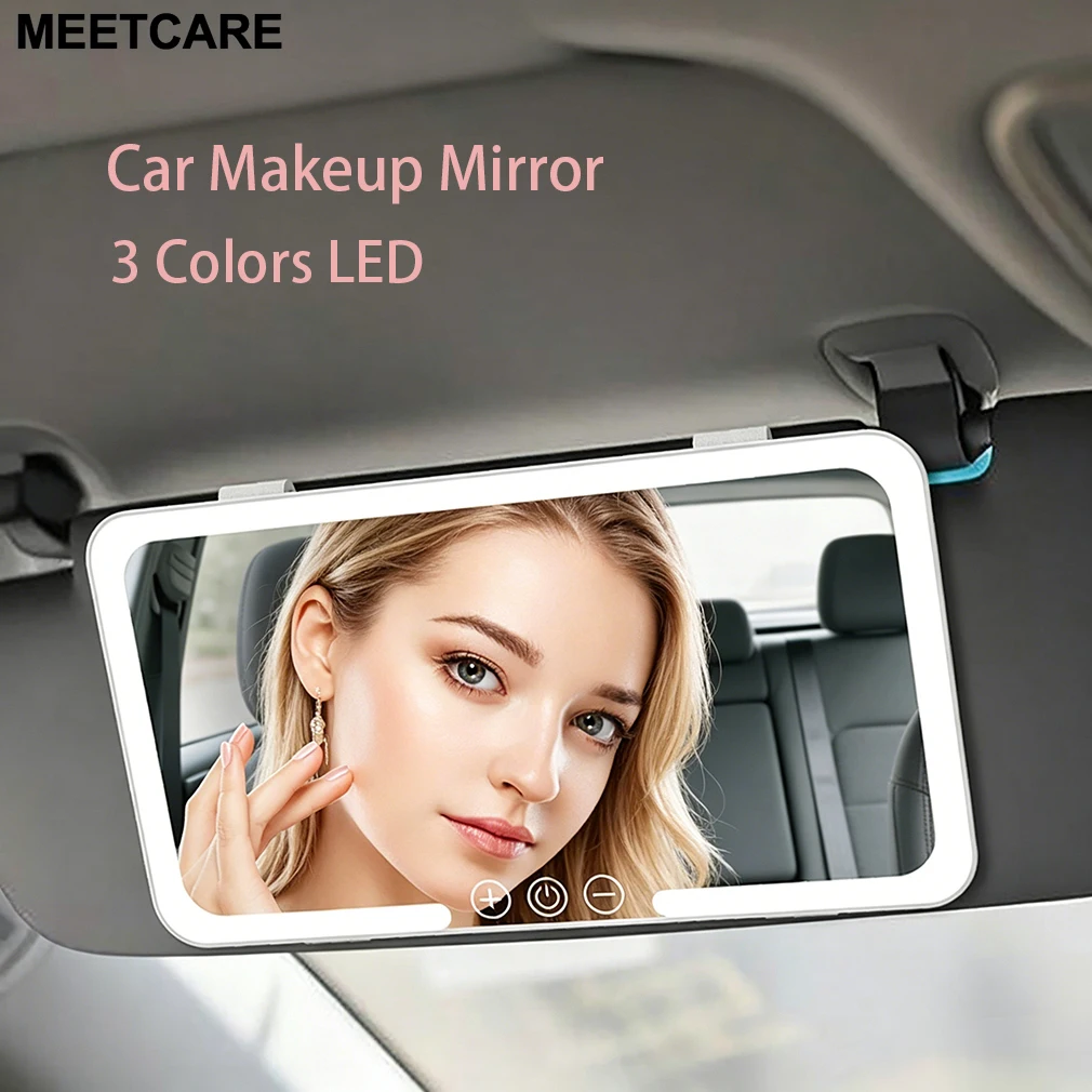 Car Makeup Mirror Sun Visor with 3 Color LED Dimmable Makeup Mirrors Touch Screen Car Interior Cosmetic Light Electric Mirror