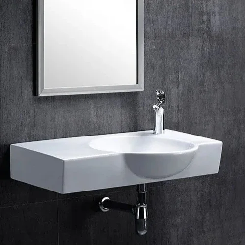 Simple White Wall Mounted Wash Basin Integrated Sink Bathroom Hanging Vanity Sink Space Saving Bathroom Accessory