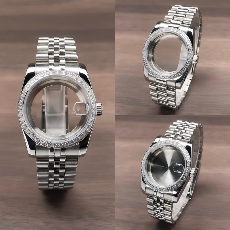 ตัวเรือนนาฬิกาขนาด 36 มม./39 มม. ขอบเพชร รุ่น DJ Jubile หรือ President สายแบบสายข้อมือ กระจกแซฟไฟร์ สำหรับดัดแปลงใส่เครื่อง NH35/NH36