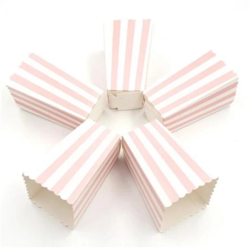 12pcs Popcorn Box Stripes Dot Pink Gift Box Party Favour Wedding Pop Corn Kid Party Decoration Bags Party Supplies
