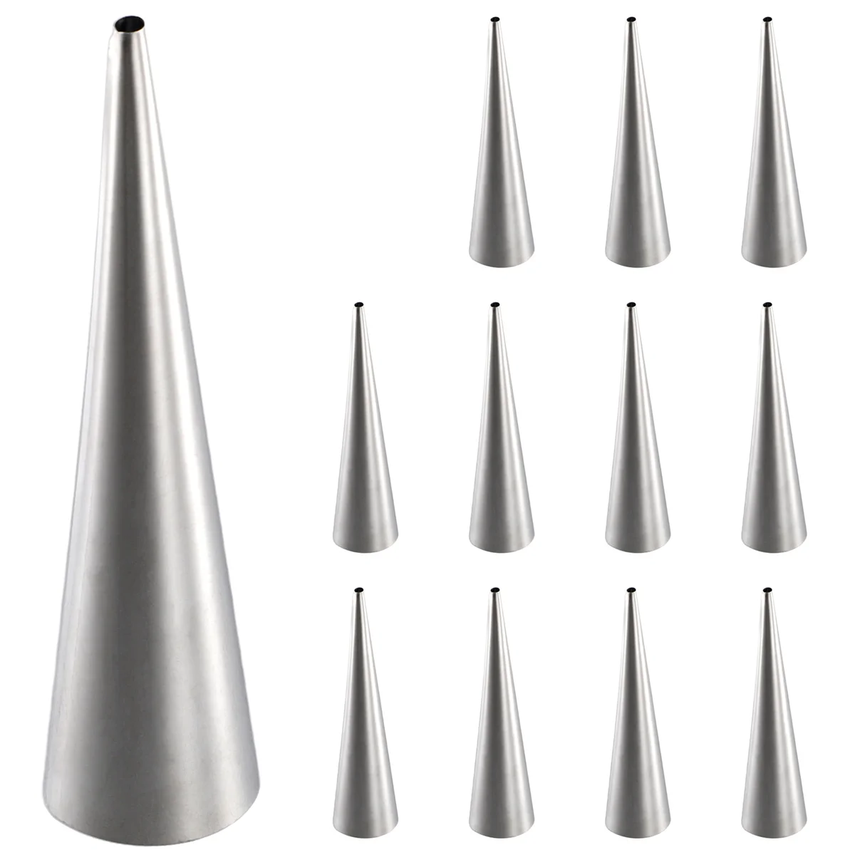 M05K Cream Horn Molds 12Pcs Large Size Baking Cones Stainless Steel Roll Horn Forms Conical Danish Pastry Croissant Cones Moulds