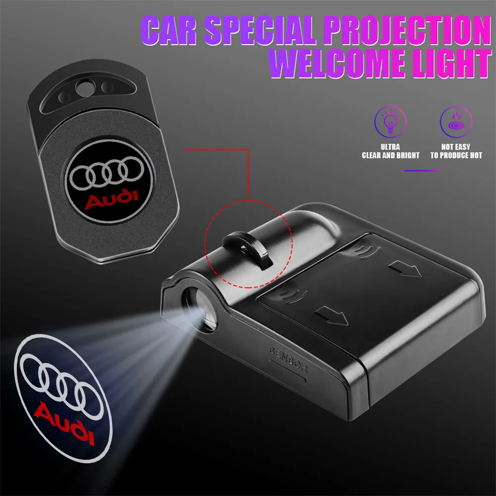 2Pcs Car Badge Door Projector HD Wireless Welcome Light  for Audi A6 C6 A4 B7 A5 B8 A3 A1 Sline C5 Q3 8P 8V Q5 B7 B6 B9 RS Q7 A7